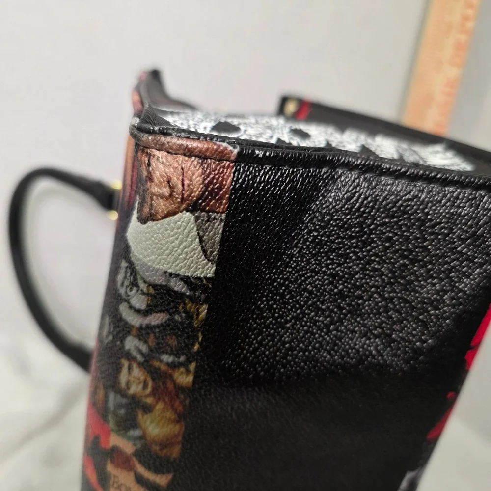 David Bowie Collage Print Satchel Bag Vegan Leather Music Icon Handbag Black